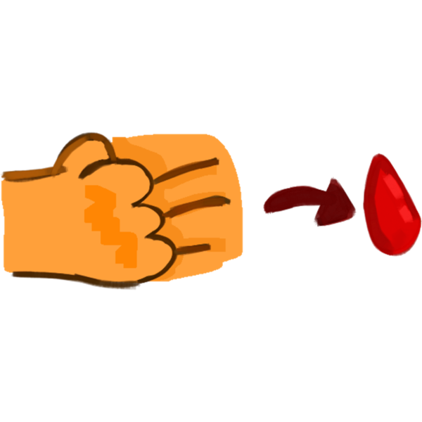 A hand scratching skin next to an arrow pointing to blood droplet